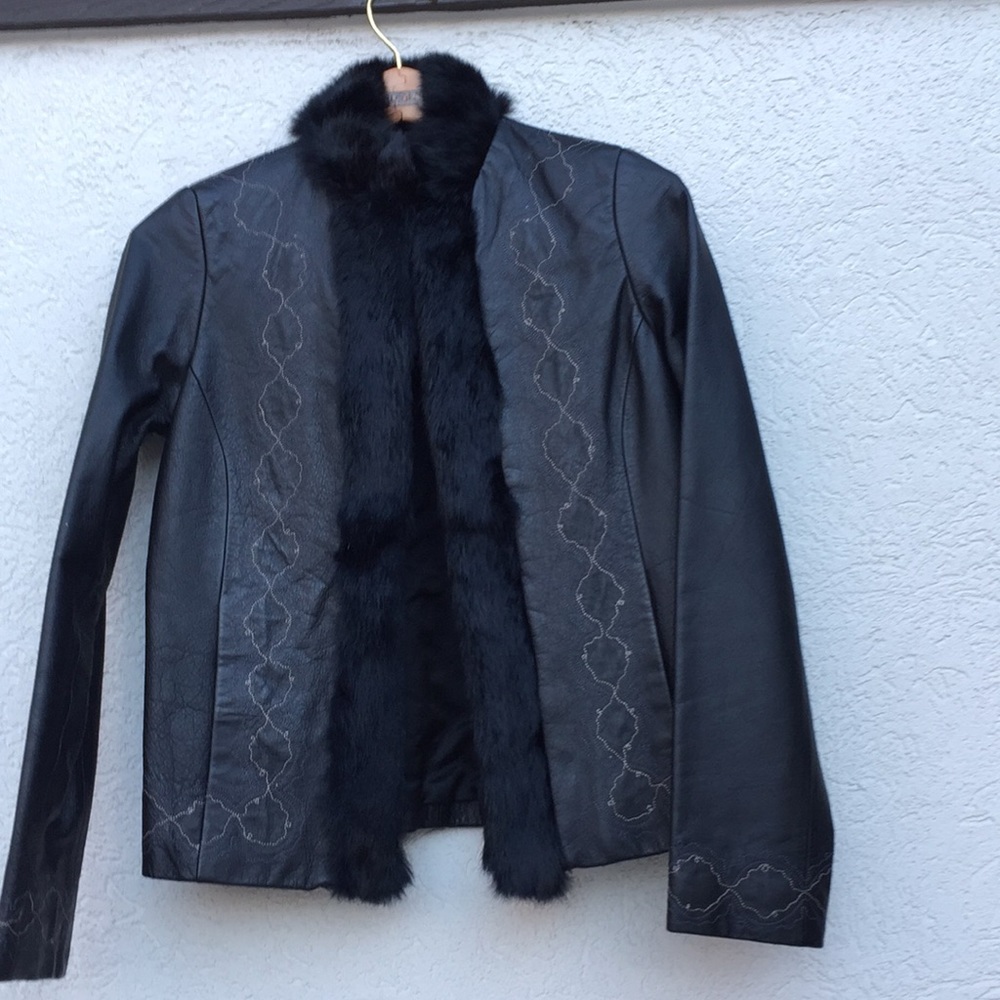 Underground leather jacket size small black fur
